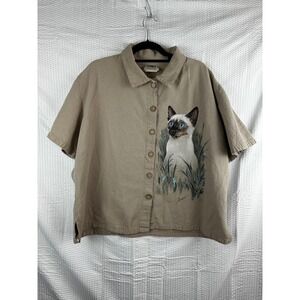 California Prototype Handpainted Siamese Cat‎ Short SLV Button Up Shirt OOAK XXL
